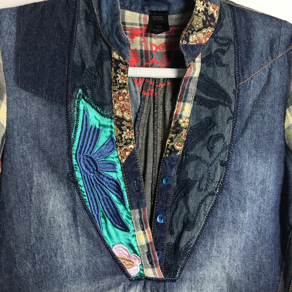 Desigual Patchwork Embroidered Tunic Top-Denim-Eu… - image 2